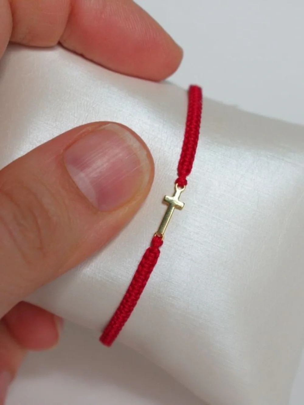 Red Braided Kids /Newborn Bracelet with Gold Color Cross